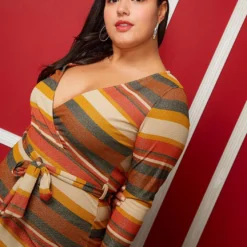 Asoph Plus Size V-Neck Multi Colored Tie Front Dress -Radiant Drape Sales 2004689 159 4