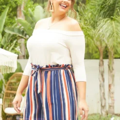 Asoph Plus Size Off Shoulder Stripe Romper -Radiant Drape Sales 2004698 118 2