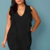 Plus Size V-Neck Ruffle Front Sleeveless Romper