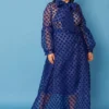 Plus Size Sheer Polkadot Bow Front Maxi Dress