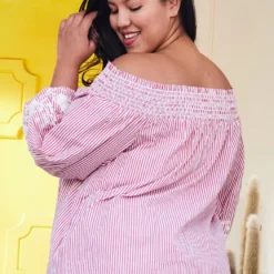 Asoph Plus Size Off Shoulder Stripe Top With Flower Print -Radiant Drape Sales 2005027 102 3