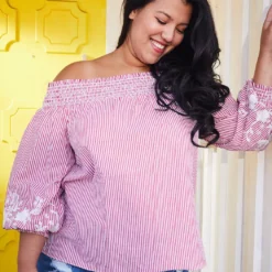 Asoph Plus Size Off Shoulder Stripe Top With Flower Print -Radiant Drape Sales 2005027 102 4