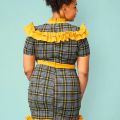 Plus Size Plaid Ruffle Tie Neck Mini Dress -Radiant Drape Sales 2005082 159 3