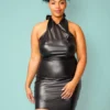 Plus Size Halter Tie Neck Mini Dress
