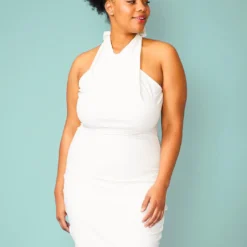 Plus Size Halter Tie Neck Mini Dress