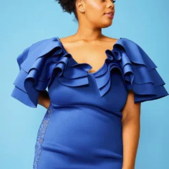 Plus Size Layered Ruffle Shoulder Party Dress -Radiant Drape Sales 2005109 188 3