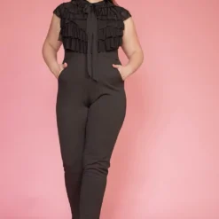 Asoph Plus Size Ruffle Tie Neck Sleeveless Jumpsuit