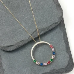Grove Emerald Cut Multi Color Stone Ring Necklace