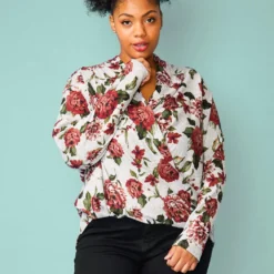 Pleione Plus Size Floral Wrap Knit Blouse