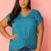 Pleione Plus Size V-Neck Twist Hem Tee