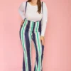 Plus Size Stripe Flared Overall Pants