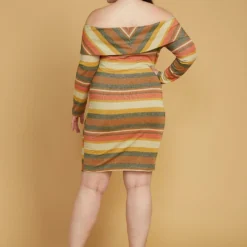Asoph Plus Size Stripe Off Shoulder Midi Dress -Radiant Drape Sales 2005442 159 2