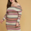 Asoph Plus Size Stripe Off Shoulder Midi Dress