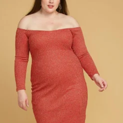 Plus Size Lurex Off Shoulder Bodycon Dress