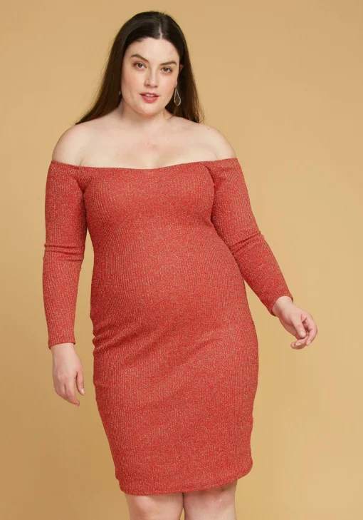 Plus Size Lurex Off Shoulder Bodycon Dress -Radiant Drape Sales 2005444 120 1