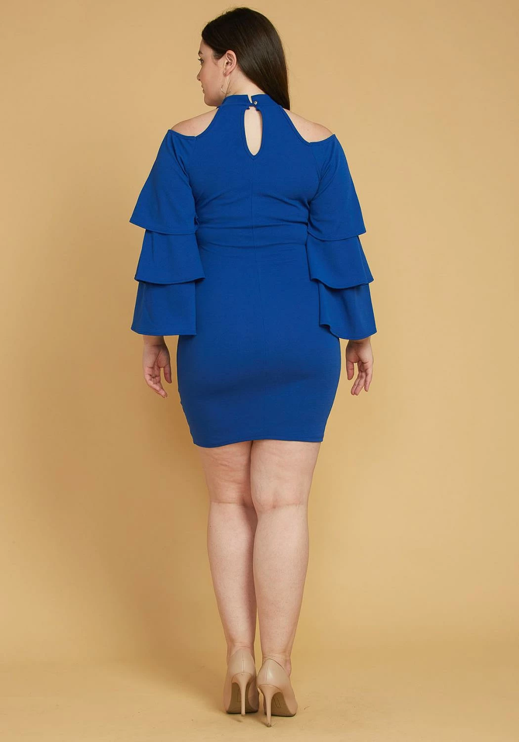 Plus Size Shoulder Cutout Layered Ruffle Sleeve Dress 3 Plus Size Shoulder Cutout Layered Ruffle Sleeve Dress - Image 3