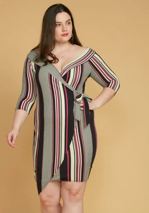 Plus Size Stripe Wrap Midi Dress -Radiant Drape Sales 2005449 187 1