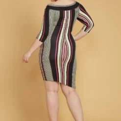 Plus Size Stripe Wrap Midi Dress -Radiant Drape Sales 2005449 187 4