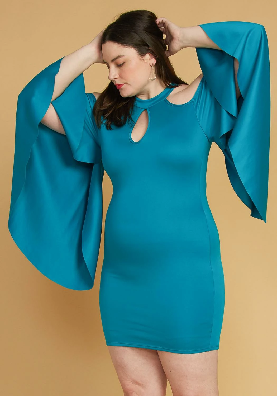 Plus Size Shoulder Cutout Batwing Sleeve Dress 2 Plus Size Shoulder Cutout Batwing Sleeve Dress - Image 2