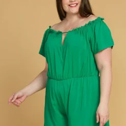 Asoph Plus Size Elastic Waist Off Shoulder Romper