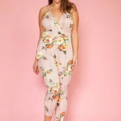 Asoph Plus Size Floral Plaid Cropped Cami Jumpsuit