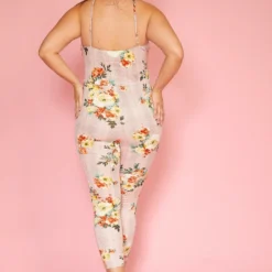 Asoph Plus Size Floral Plaid Cropped Cami Jumpsuit -Radiant Drape Sales 2005456 186 2