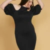 Plus Size Shoulder Cutout Puff Sleeve Dress