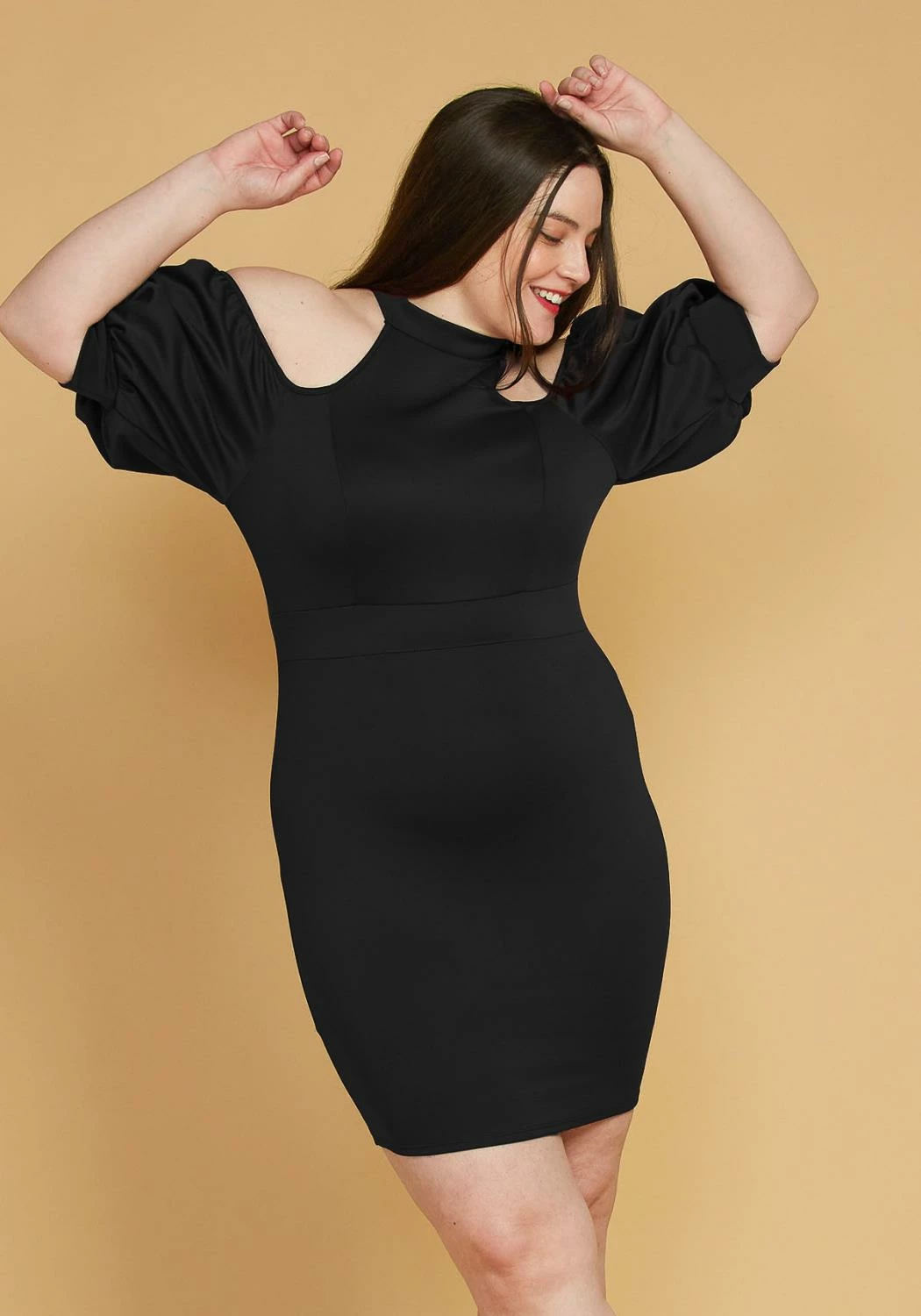 Plus Size Shoulder Cutout Puff Sleeve Dress 1 Plus Size Shoulder Cutout Puff Sleeve Dress