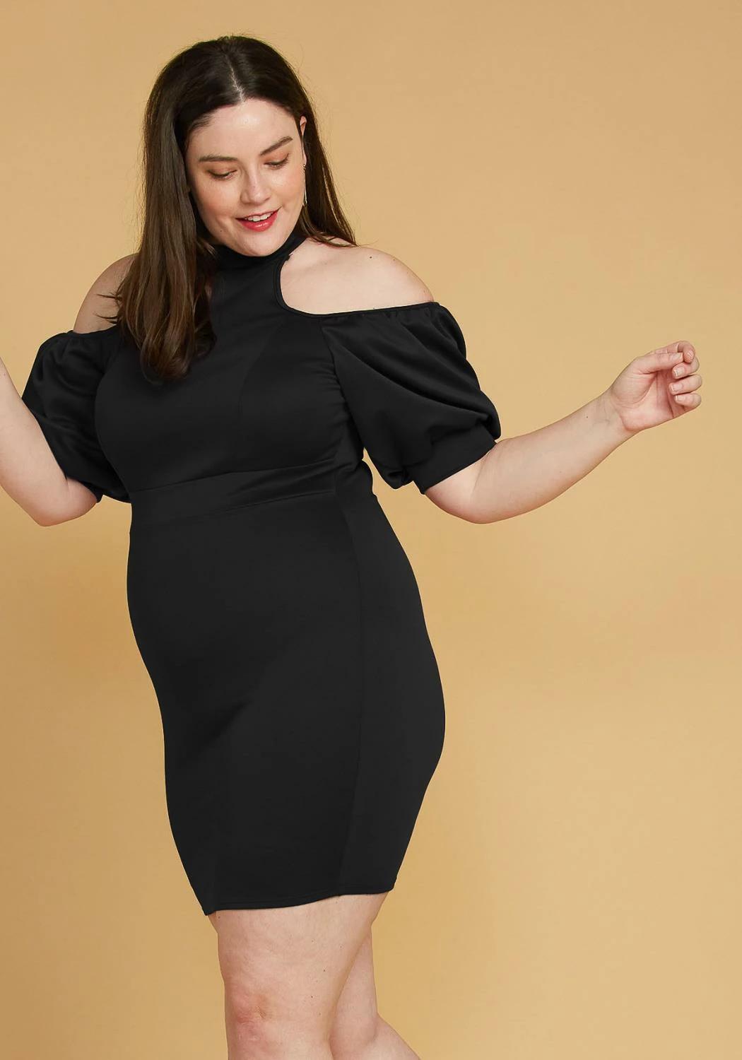 Plus Size Shoulder Cutout Puff Sleeve Dress 2 Plus Size Shoulder Cutout Puff Sleeve Dress - Image 2