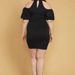 Plus Size Shoulder Cutout Puff Sleeve Dress 5 Plus Size Shoulder Cutout Puff Sleeve Dress -Radiant Drape Sales 2005461 001 3