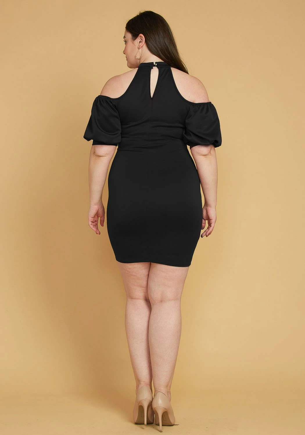 Plus Size Shoulder Cutout Puff Sleeve Dress 3 Plus Size Shoulder Cutout Puff Sleeve Dress - Image 3