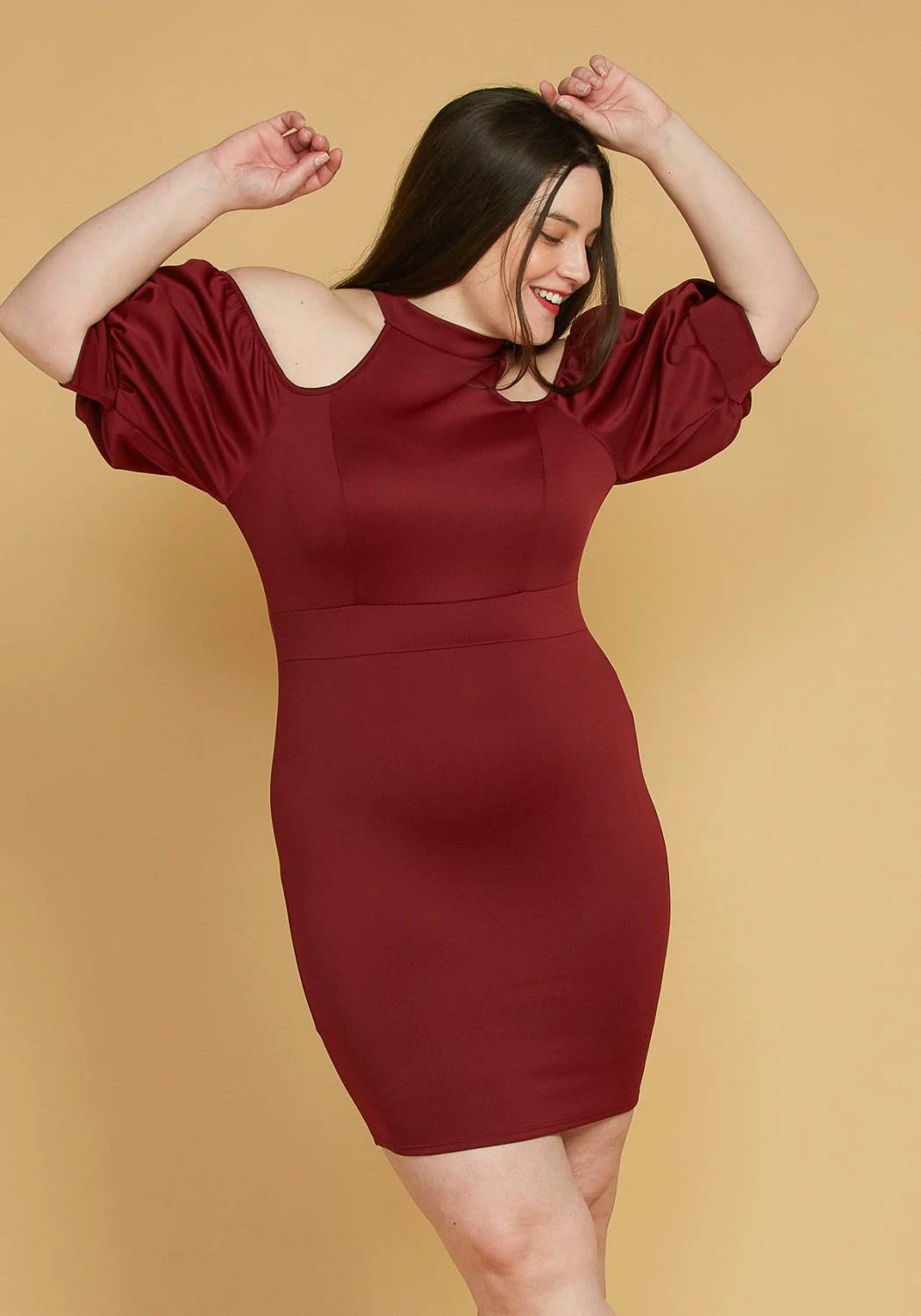 Plus Size Shoulder Cutout Puff Sleeve Dress 1 Plus Size Shoulder Cutout Puff Sleeve Dress