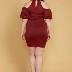 Plus Size Shoulder Cutout Puff Sleeve Dress 6 Plus Size Shoulder Cutout Puff Sleeve Dress -Radiant Drape Sales 2005461 111 2