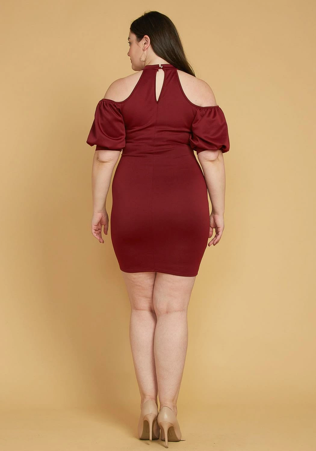 Plus Size Shoulder Cutout Puff Sleeve Dress 3 Plus Size Shoulder Cutout Puff Sleeve Dress - Image 3