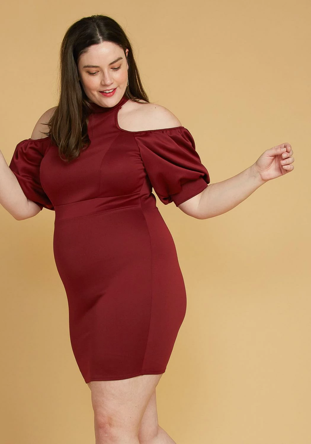 Plus Size Shoulder Cutout Puff Sleeve Dress 2 Plus Size Shoulder Cutout Puff Sleeve Dress - Image 2