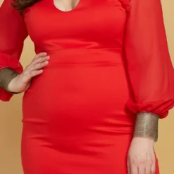 Plus Size Gold Cuffed Chiffon Sleeve Bodycon Dress -Radiant Drape Sales 2005462 110 4