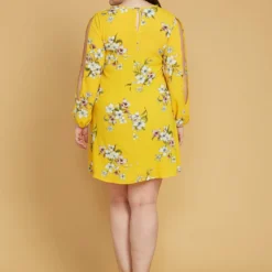 Asoph Plus Size Slit Sleeve Floral Tunic Dress -Radiant Drape Sales 2005465 105 1