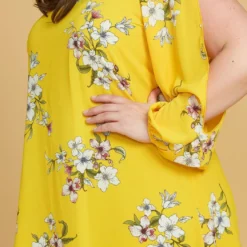 Asoph Plus Size Slit Sleeve Floral Tunic Dress -Radiant Drape Sales 2005465 105 2