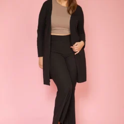 Asoph Plus Size Ribbed Cardigan & Flare Pants Set