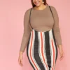 Asoph Plus Size Stripe Suspender Midi Skirt