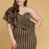 Asoph Plus Size One Shoulder Stripe Party Dress