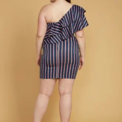 Asoph Plus Size One Shoulder Stripe Party Dress -Radiant Drape Sales 2005523 117 3