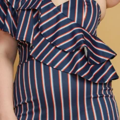 Asoph Plus Size One Shoulder Stripe Party Dress -Radiant Drape Sales 2005523 117 4