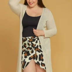 Asoph Plus Size Open Front Long Knit Cardigan