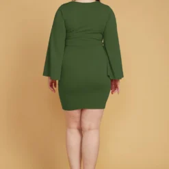 Asoph Plus Size V-Neck Flared Sleeve Dress -Radiant Drape Sales 2005525 125 2