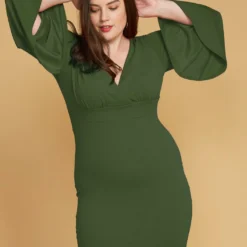Asoph Plus Size V-Neck Flared Sleeve Dress