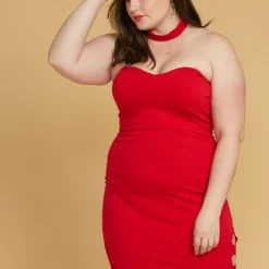 Asoph Plus Size Choker Neck Sexy Club Dress