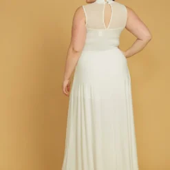 Plus Size Sleeveless Mesh Accent Romper With Cape Hem -Radiant Drape Sales 2005537 135 3