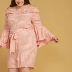 Asoph Plus Size Off Shoulder Stripe Mini Dress
