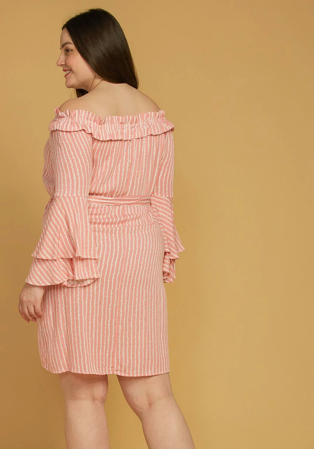 Asoph Plus Size Off Shoulder Stripe Mini Dress 3 Asoph Plus Size Off Shoulder Stripe Mini Dress - Image 3